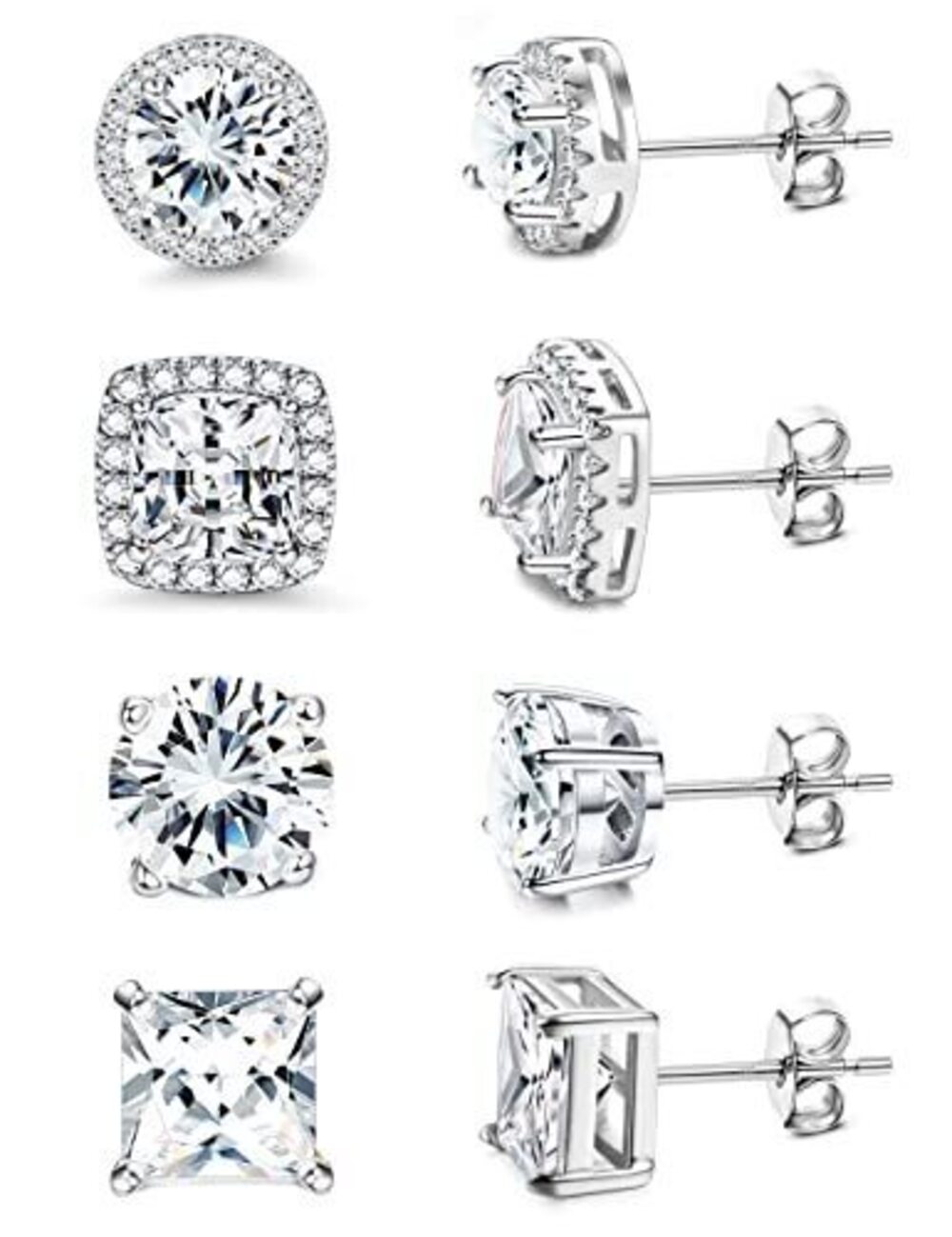 7766 Cubic Zirconia Stud Earrings 18K White Gold Plated Hypoallergenic